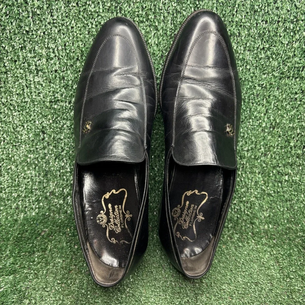 Florsheim Designer Collection Loafers Leather Vintage Formal Shoes Black Mens 9D